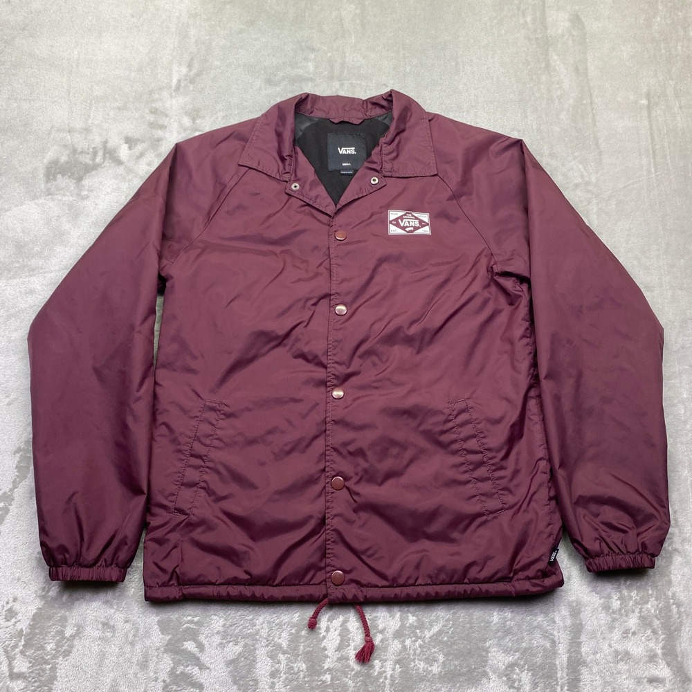 Vans Torrey Coaches Jacket Mens Small Burgundy Maroon Snap Front Windbreaker